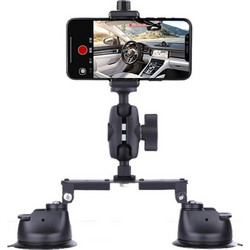 Dual-leg Suction Cup Connecting Rod Arm Phone Clamp Mount(Black)
