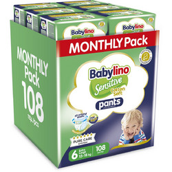 Babylino Sensitive Cotton Soft Pants Monthly Pack Πάνες Βρακάκι No6 Extra Large 13-18kg 108τμχ