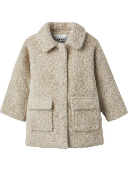 Γούνινο παλτό με τσέπες για κοριτσάκι, μπεζ, Slim Fit, 52% πολυαμίδι, 48% πολυεστέρας