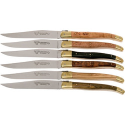 Μαχαίρια steak 12 εκατ. με διάφορες ξύλινες λαβές σετ 6 τμχ. Laguiole en Aubrac Brass
