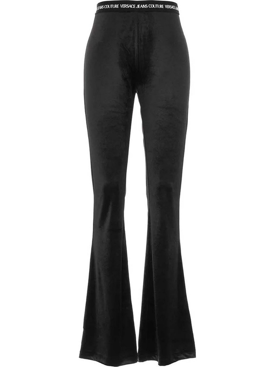 Versace Ψηλόμεσο Βελουτέ Γυναικείο Παντελόνι Κανονική Εφαρμογή Καμπάνα Μαύρο 75HAC1A7-N0225-899