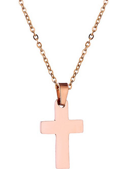 Ατσάλινος σταυρός με αλυσίδα σε ρόζ χρώμα ST-ART01097R
