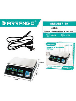 Ηλεκτρονική Ζυγαριά Λιανικής με Ικανότητα Ζύγισης 40kg και Υποδιαίρεση 2gr Arrango AB57119 - Arrango
