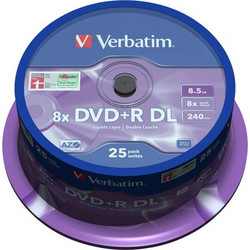 1x25 Verbatim DVD+R Double Layer 8x Speed, 8,5GB matt silver