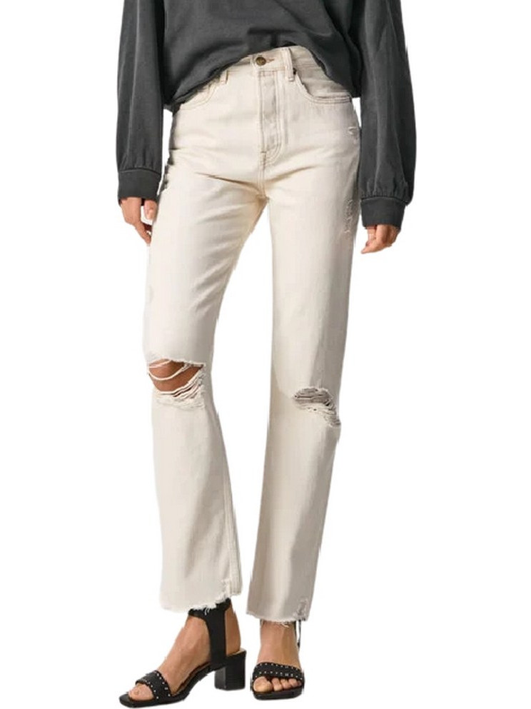 Pepe Jeans Celyn Ψηλόμεσο Γυναικείο Τζιν Παντελόνι Κανονική Εφαρμογή με Σκισίματα Λευκό PL2042470