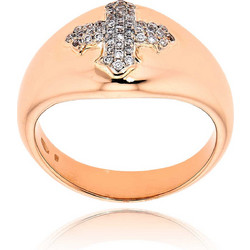 Δαχτυλίδι Σεβαλιέ με Σταυρό από Ροζ Χρυσό Κ18 με Διαμάντια Μπριγιάν 014496