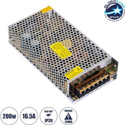 GloboStar(R) 73091 Μεταλλικό Τροφοδοτικό PELV TRIAC DIMMABLE για Προϊόντα LED 200W 16.66A - AC 220-240V σε DC από 0.5V (0%) σε 12V (100%) - IP20 L20 x W9 x H4.5cm