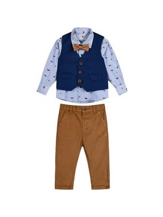 Βρεφικό σετ 4 τεμάχια, πουκάμισο, παπιγιόν, γιλέκο και παντελόνι για αγόρι. 41-123495-0