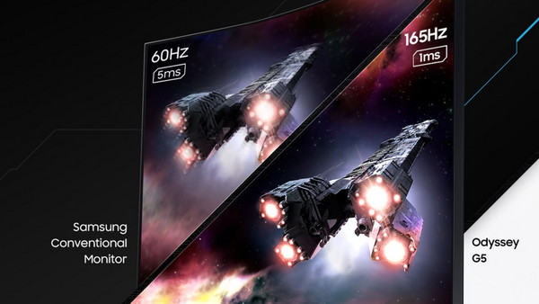 Samsung Odyssey G5 LS27CG552EU VA HDR Curved Gaming Monitor 27" 2560x1440 QHD 165Hz 1ms: Αστραπιαίo refresh rate 165Hz