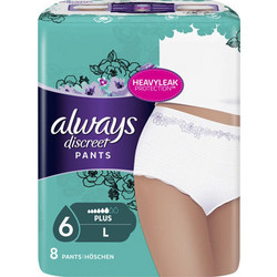 Always Discreet Pants Plus Large Πάνες Βρακάκι Ακράτειας 6 Σταγόνες 8τμχ