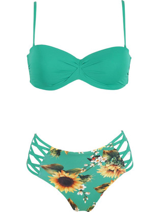 Gsecret Bikini Set Strapless Ψηλόμεσο Floral Πράσινο LS2278-23167