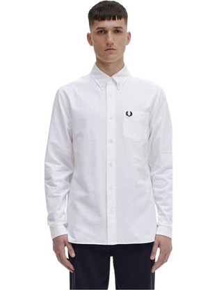 Fred Perry Ανδρικό Πουκάμισο Βαμβακερό Μακρυμάνικο Κανονική Γραμμή Λευκό M5516-100