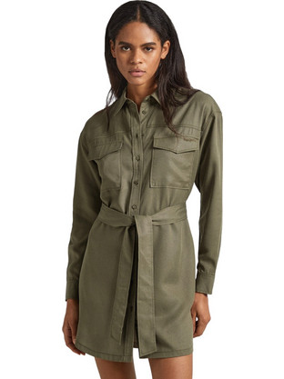 Pepe Jeans Beate Mini Καθημερινό Φόρεμα Σεμιζιέ Χακί PL953443-731