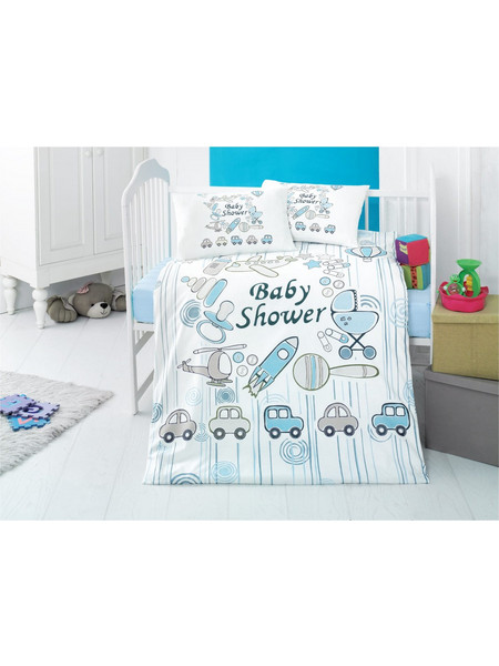 Beauty Home Art 5607 Σετ Βρεφικά Σεντόνια Κούνιας Βαμβακερά 100x150 White/ Light Blue