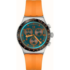 Swatch Ανδρικό Ρολόι Χρονογράφος με Πορτοκαλί Καουτσούκ Λουράκι YVS529