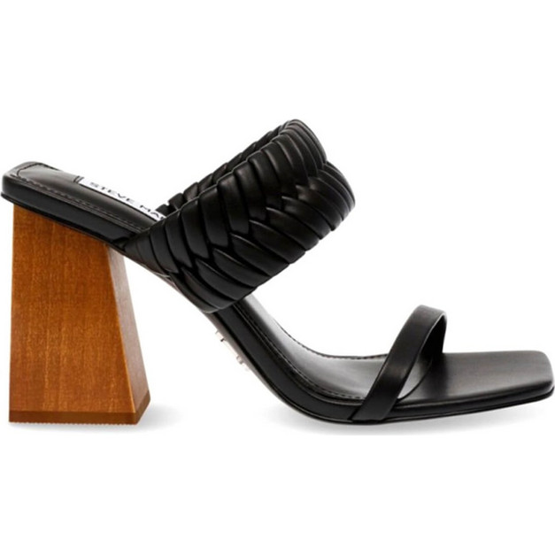 Steve Madden Raver Γυναικεία Πέδιλα Δερμάτινα Μαύρα με Χοντρό Ψηλό ...