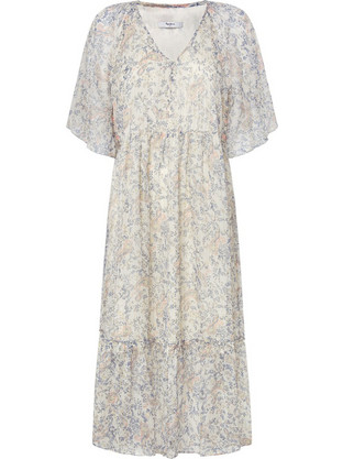 Pepe Jeans May Midi Καλοκαιρινό Καθημερινό Φόρεμα Floral Εκρού PL953569-814