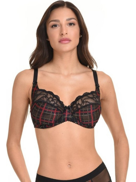 Miss Rosy Σουτιέν Balconette με Μπανέλα Μαύρο Κόκκινο 104