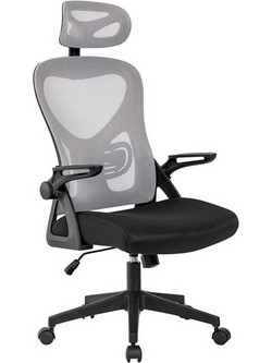 Woodwell BF3050 Καρέκλα Γραφείου με Προσκέφαλο Στήριξη Μέσης Ανάκλιση και Ρυθμιζόμενα Μπράτσα Γκρι Μαύρη ΕΟ5301,1