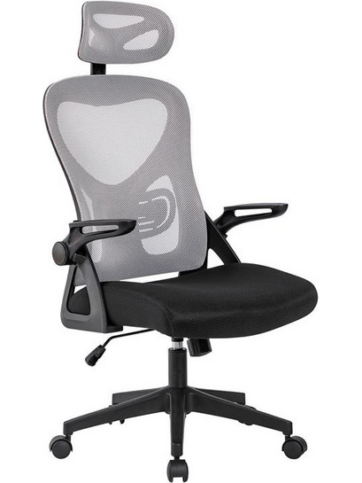 Woodwell BF3050 Καρέκλα Γραφείου με Προσκέφαλο Στήριξη Μέσης Ανάκλιση και Ρυθμιζόμενα Μπράτσα Γκρι Μαύρη ΕΟ5301,1
