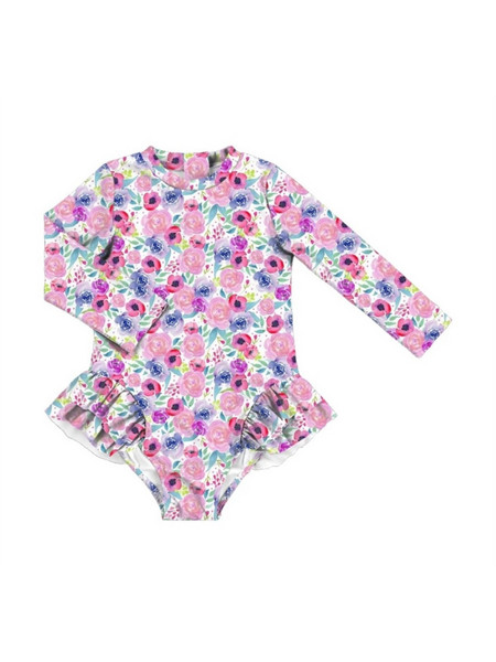 Baby Llama Paint Flowers Αντηλιακό UV Βρεφικό Μαγιό Ολόσωμο για Κορίτσι Ροζ