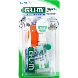 Gum 156 Travel Kit Οδοντόβουρτσα Κόκκινη + Οδοντόκρεμα 12.5ml + Οδοντικό Νήμα 10m + Μεσοδόντια Βουρτσάκια 2τμχ