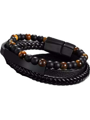 Legend Accessories Ανδρικό Βραχιόλι Χειροπέδα από Δέρμα & Ατσάλι LGD-BR-2052
