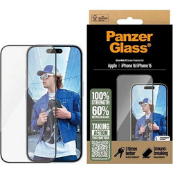PanzerGlass Ultra-Wide Fit Tempered Glass Black (iPhone 16 / 15)