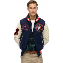 Superdry OVIN VARSITY PATCHED Ανδρικό Μπουφάν Χειμωνιάτικο Bomber Navy Μπλε Μπεζ M5011942A-GKV