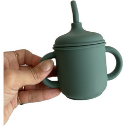 NokNok Cozy Ποτηράκι Σιλικόνης με Λαβές & Καλαμάκι Green