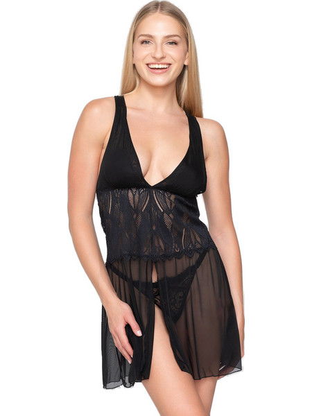 Luna Babydoll Καλοκαιρινό Βαμβακερό Μαύρο 86700