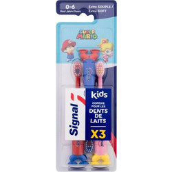 Signal Super Mario Super Soft Παιδικές Οδοντόβουρτσες 3τμχ Κόκκινη Μπλε Ροζ