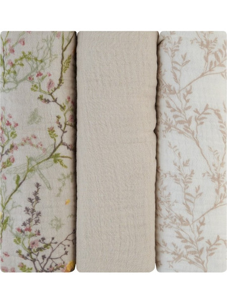 KikkaBoo Secret Garden Πάνες Αγκαλιάς από Μουσελίνα Μπεζ 75x75cm 3τμχ