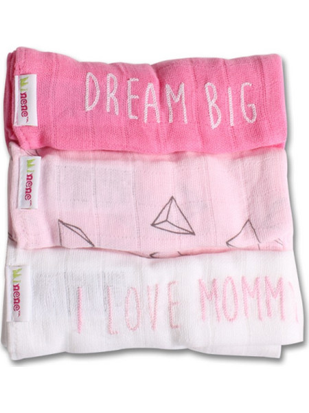 Minene Dream Big Πάνες Αγκαλιάς από Μουσελίνα Ροζ 75x75cm 3τμχ 21382