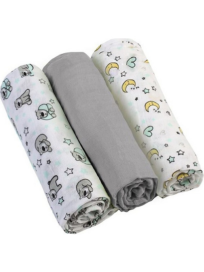 BabyOno Πάνες Αγκαλιάς Γάζες Γκρι 70x70cm 3τμχ BN348/01