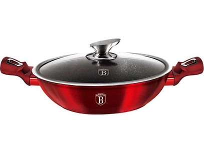 Berlinger Haus Metallic Line Burgundy Wok Αλουμινίου Αντικολλητικό με Καπάκι 30cm BH-7110