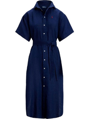 Ralph Lauren Midi Καλοκαιρινό Καθημερινό Φόρεμα Σεμιζιέ Τζιν Navy Μπλε 211959912001