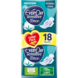 EveryDay Sensitive Normal Ultra Plus Σερβιέτες με Φτερά για Κανονική Ροή 5 Σταγόνες από Βαμβάκι 18τμχ