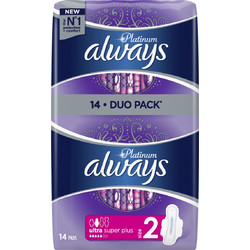 Always Platinum Ultra Super Plus Μέγεθος 2 Σερβιέτες με Φτερά για Αυξημένη Ροή 5 Σταγόνες 2x7τμχ