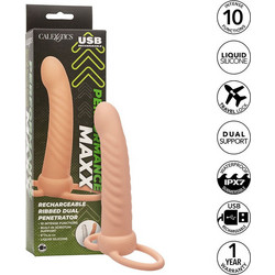 CalExotics Maxx Ribbed Dual Penetrator Κάλυμμα Επιμήκυνσης Πέους Flesh