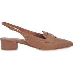 Kalista Γόβες Slingback Δερμάτινες με Χοντρό Χαμηλό Τακούνι Nude 3031064