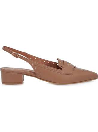 Kalista Γόβες Slingback Δερμάτινες με Χοντρό Χαμηλό Τακούνι Nude 3031064