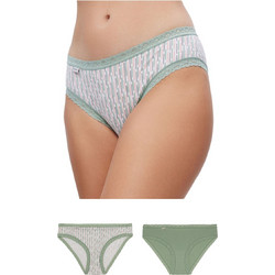 Minerva Βαμβακερά Γυναικεία Slip με Δαντέλα Χακί 2Pack 96-82366-301