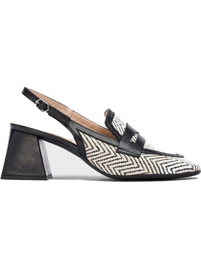 Wonders Γόβες Slingback με Χοντρό Χαμηλό Τακούνι Μαύρες Εκρού H-6304