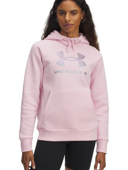 Under Armour Rival Fleece Shimmer Γυναικείο Αθλητικό Φούτερ με Κουκούλα Ροζ 6003710-647