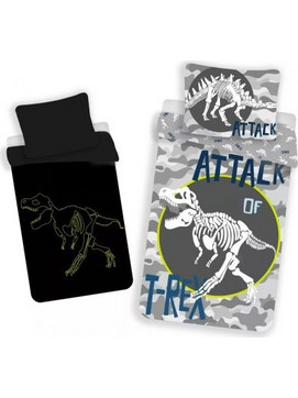 Dinosaur Σετ Παιδική Παπλωματοθήκη Μονή Βαμβακερή Φωσφοριζέ 140x200 Γκρι