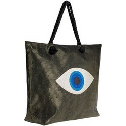 Glitter Υφασμάτινη Τσάντα Θαλάσσης Ώμου Μαύρη 42x54cm 1237931