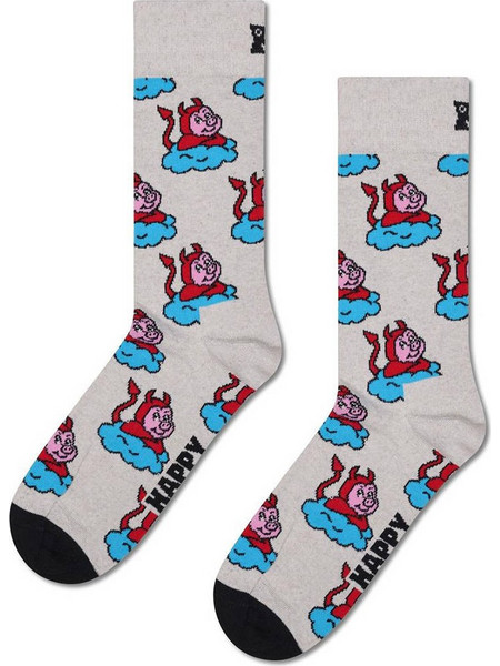 Happy Socks Bad Pig Βαμβακερές Γυναικείες Κάλτσες Γκρι με Σχέδια P003196-1000