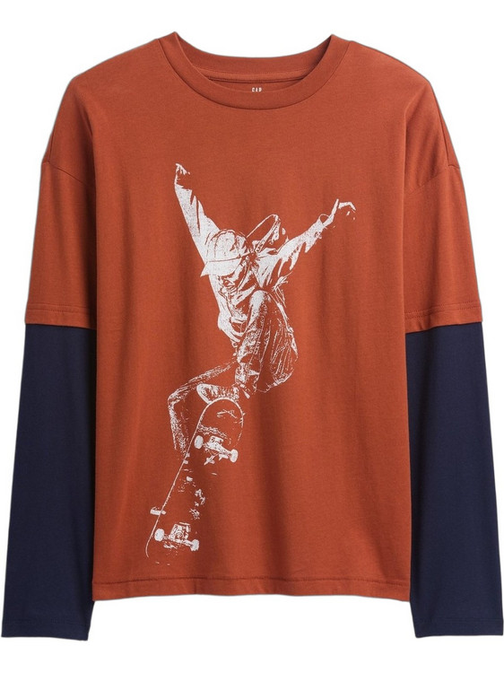 Gap Παιδικό T-Shirt Μακρυμάνικο Καφέ Navy Μπλε 796856000