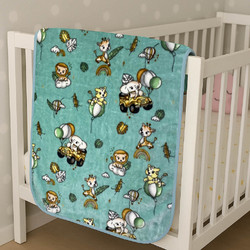 Astron Happy Zoo Κουβέρτα Κούνιας Βελουτέ 110x140 Τιρκουάζ